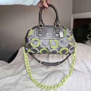 Limited Edition Coach Madison Sabrina Pop Op Art Satchel - Lime & Gray GUC